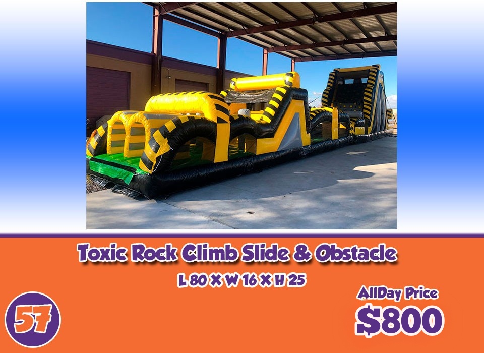 57 toxic rock climb slide & obstacle