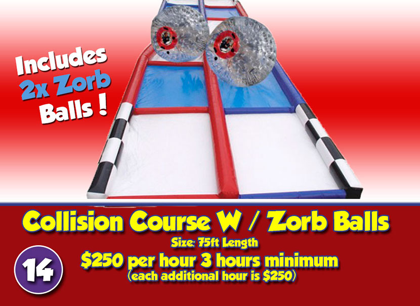 rent inflatable collison course with zorb balls rental