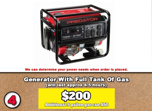 rent generator with full tank of gas for your event