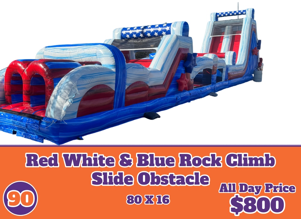 90 Red White & Blue Rock Climb Slide Obstacle